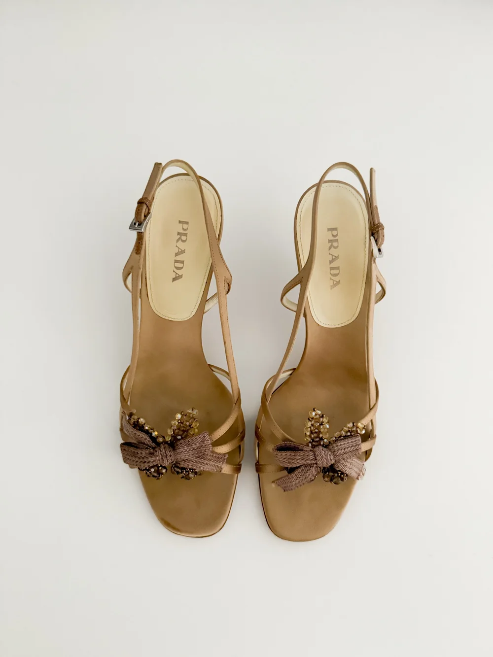 Prada 2000's Beaded Bow Sandal Heels (US 10.5 / IT 40.5) — sororité.